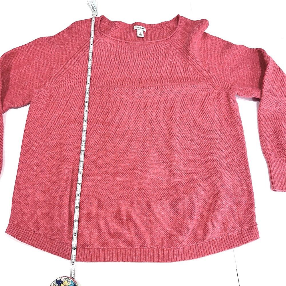 LL Bean Red Lightweight Roll Neck Pullover Textured Cotton Sweater LARGE PETITE - Picture 7 of 9